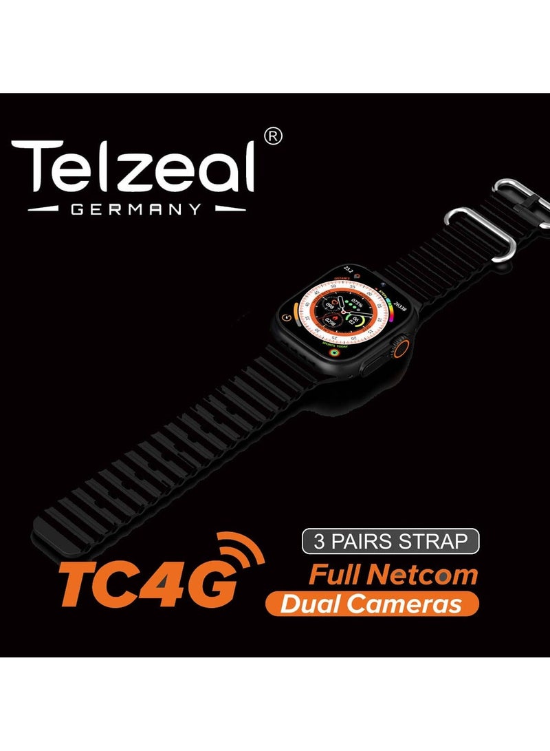 تلزيل Telzeal TC4G 2.2 Inch Full Screen Display Smart Watch With Dual Camera and Sim Card Support With 3 Pair Straps and Wireless Charger For Ladies and Gents - Image 4